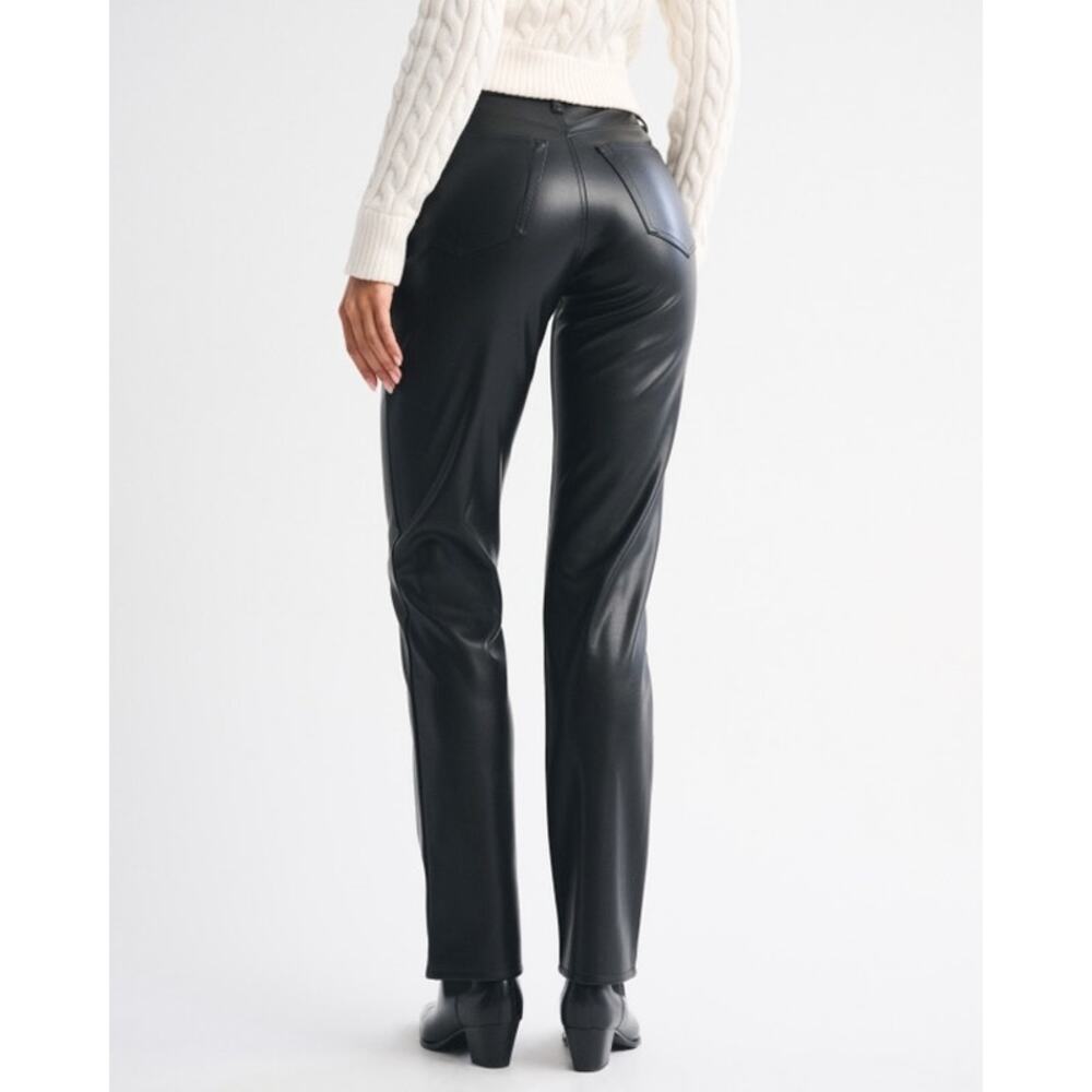 Abercrombie & Fitch High Rise 90s Straight Vegan Leather Pant Size 6/28 Black - Picture 13 of 13